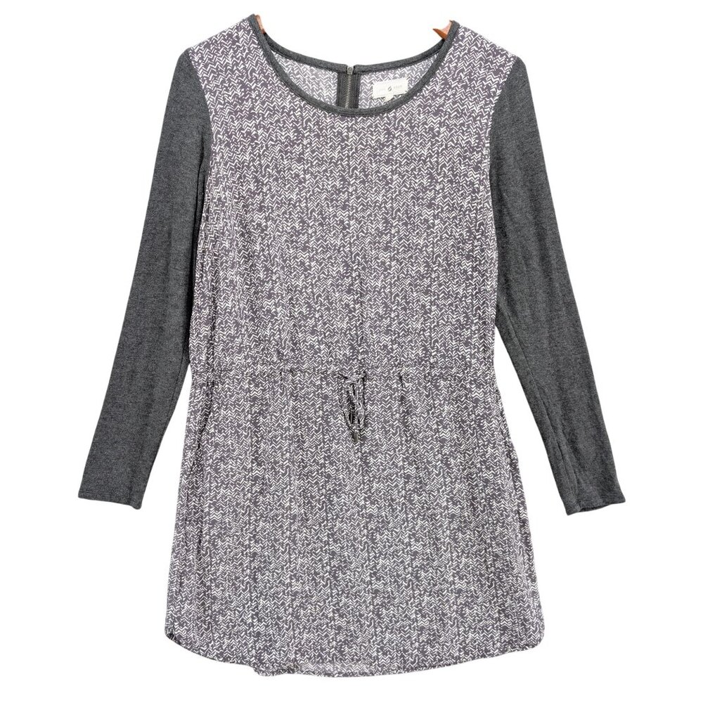 Lou & Grey Mini Shirt Dress Gray Long Sleeve Drawstring Waist Pockets Size M